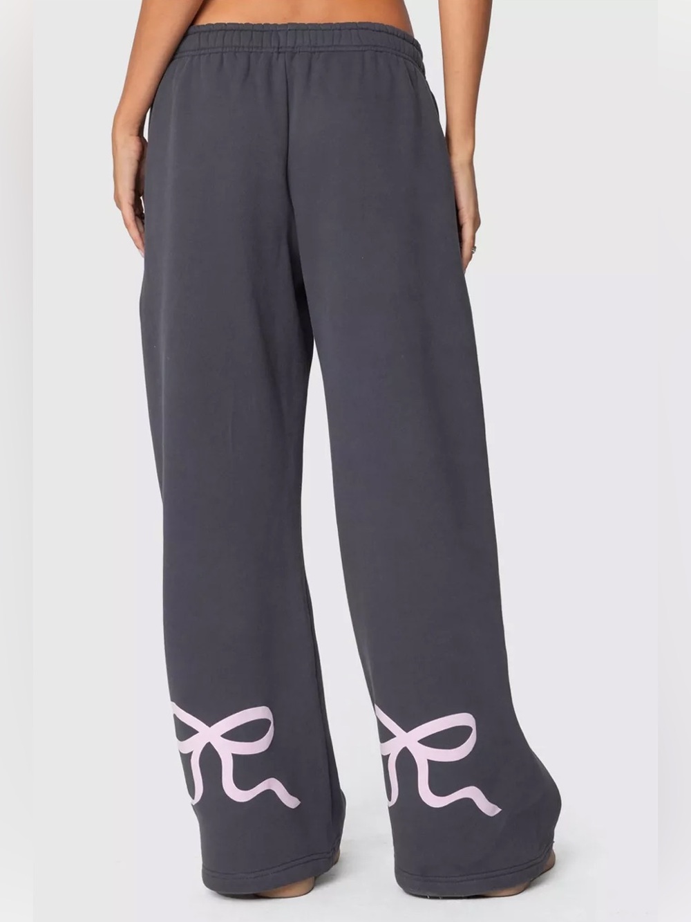 Edikted Bonney Bow Wide Leg Sweatpants Charcoal Grey Small GUC $63 MSRP Cozy